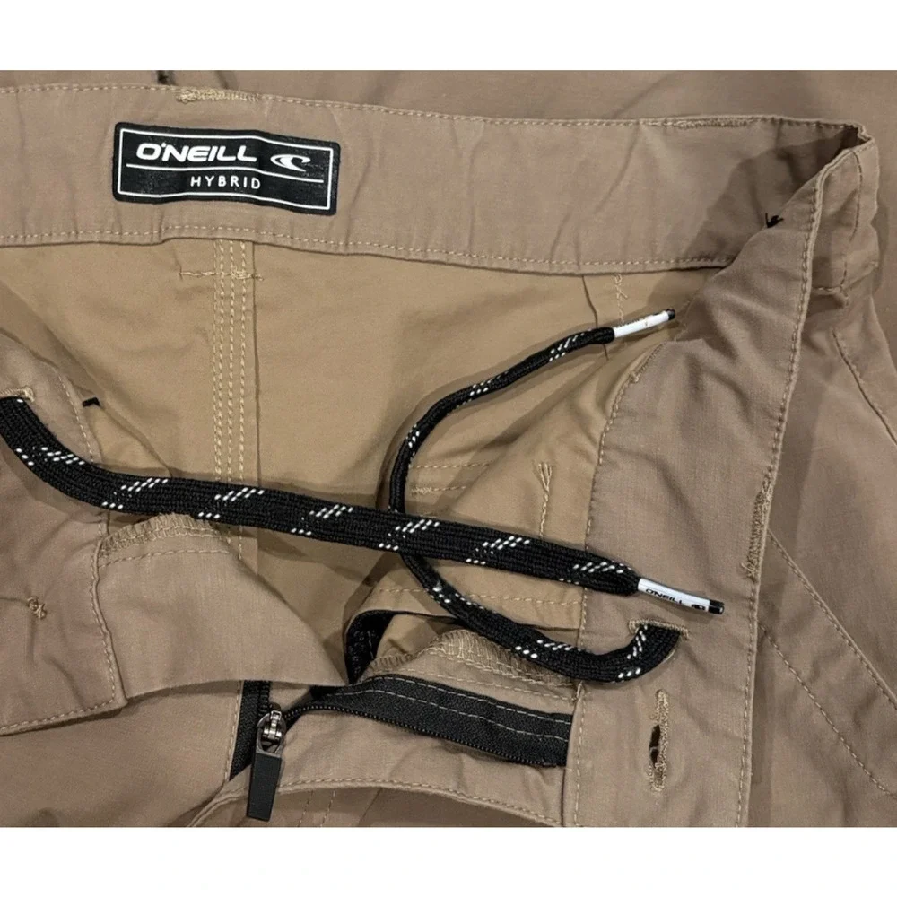 O'NEILL Hybrid Chino Shorts Size 30 Dark Khaki Zipper Button Drawstring Golf